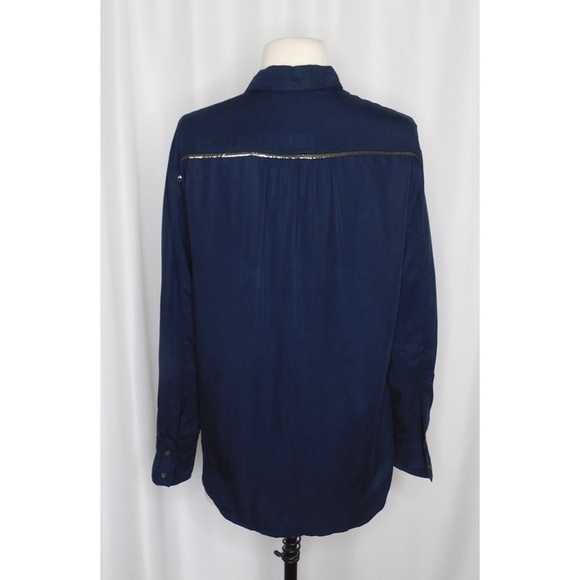 NWT!! FREE PEOPLE Off Campus Navy Blue Metallic Button Down Utility X-Small - Picture 10 of 16